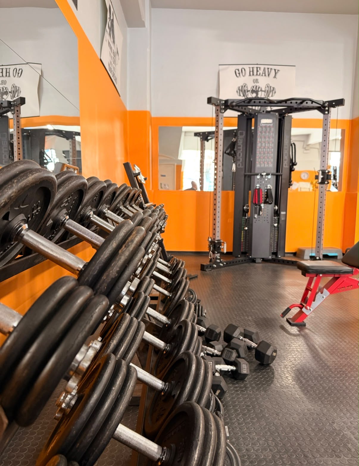 Rastrelliera di bilancieri e stazione cavi della palestra