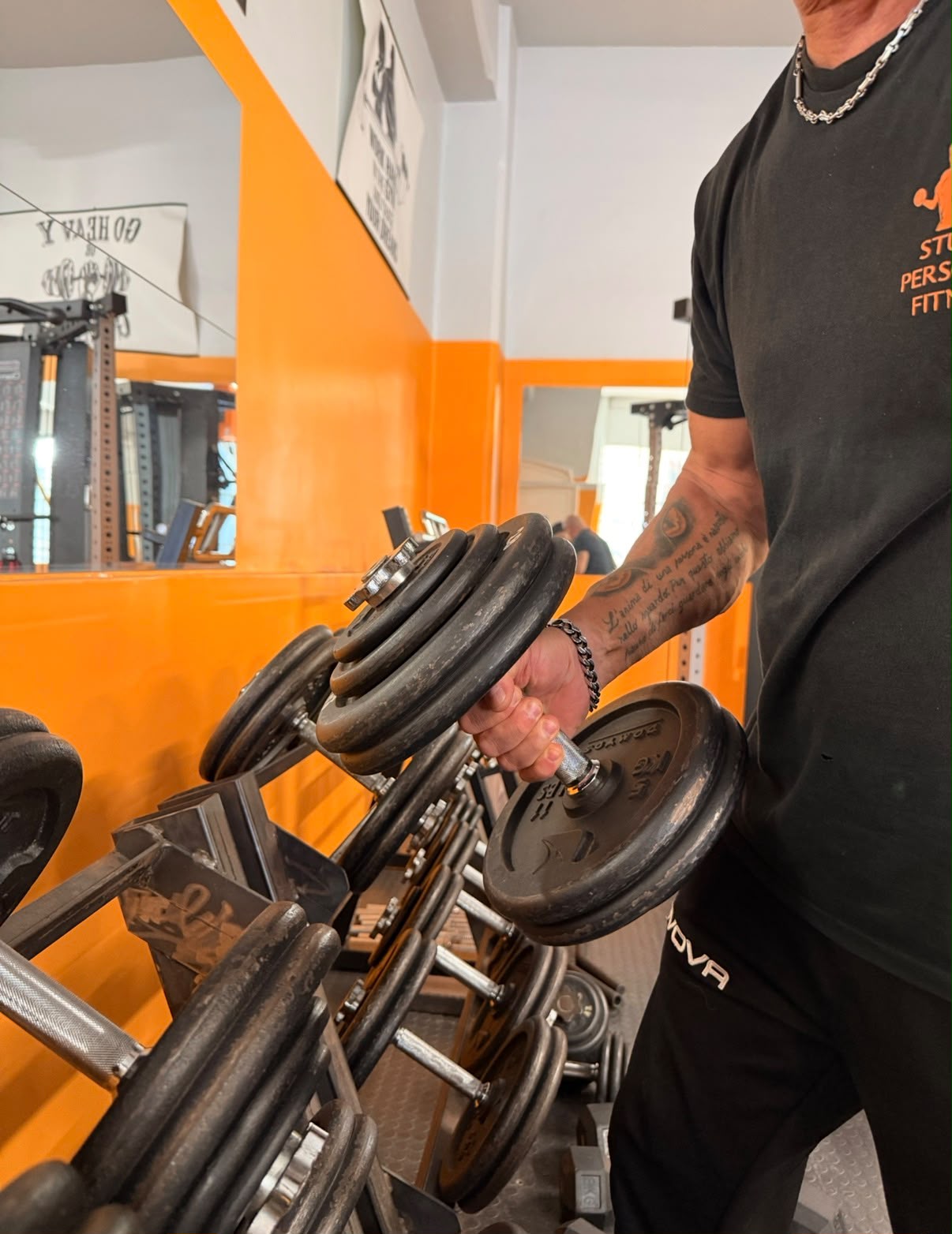 Manubri professionali sulla rastrelliera dello Studio Personal Fitness